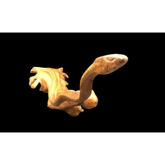 Hand-Carved Wooden Snake Sculpture On Seed Pod Root Base 15" Length - Picture 9 of 16